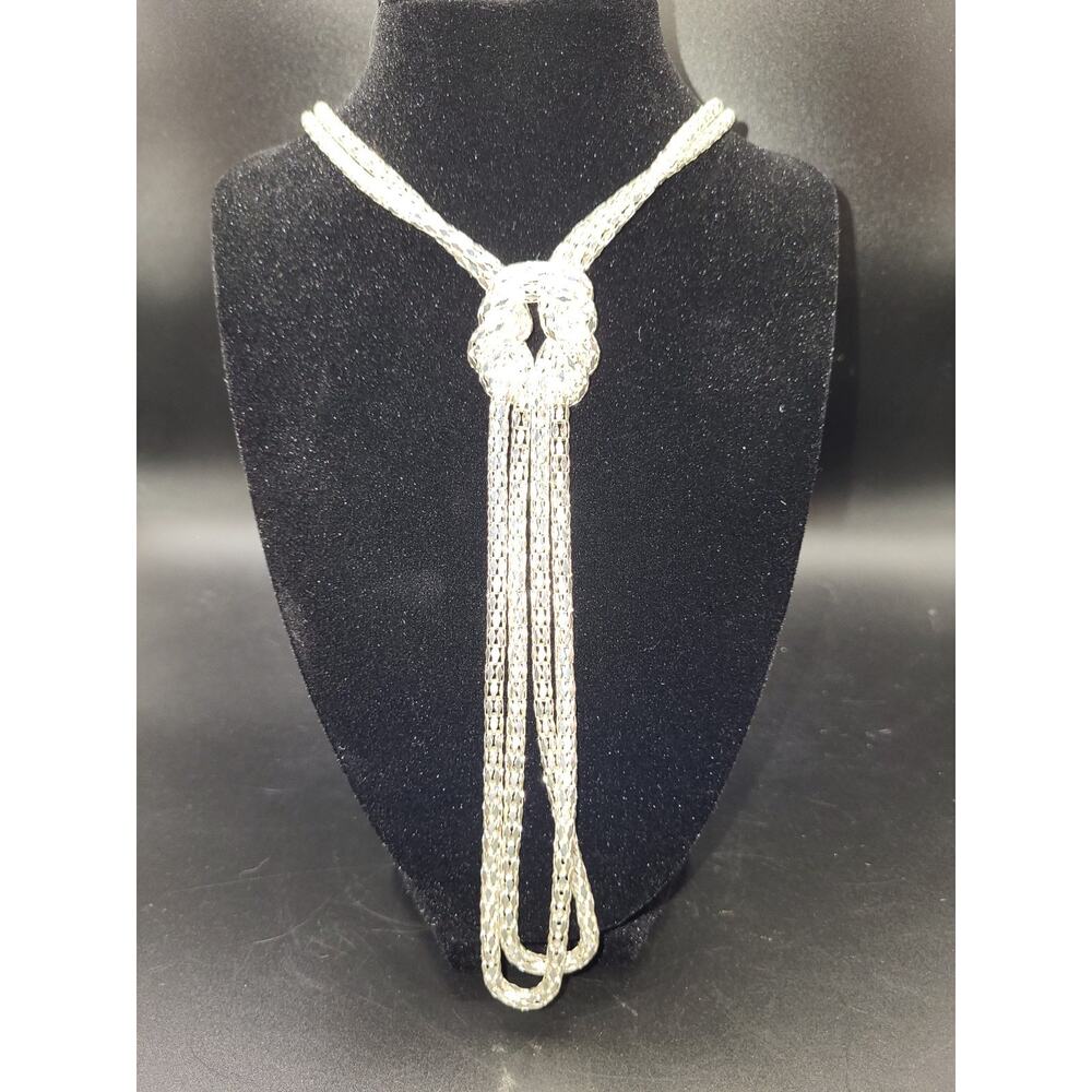 VTG Khols Shiny Silver Tone Long Double Strand Knotted Snake Chain Necklace